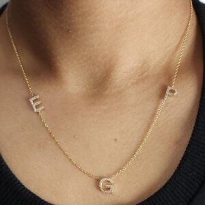 14Kt Gold 3 Initial Straight Letter Natural Diamond Pendant Necklace